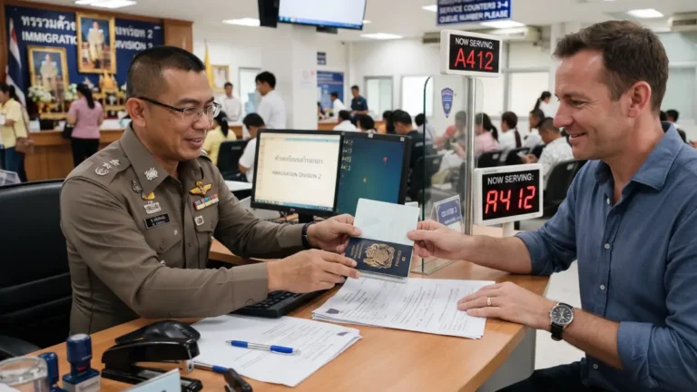 Résident étranger déposant des documents administratifs au bureau de l'immigration en Thaïlande